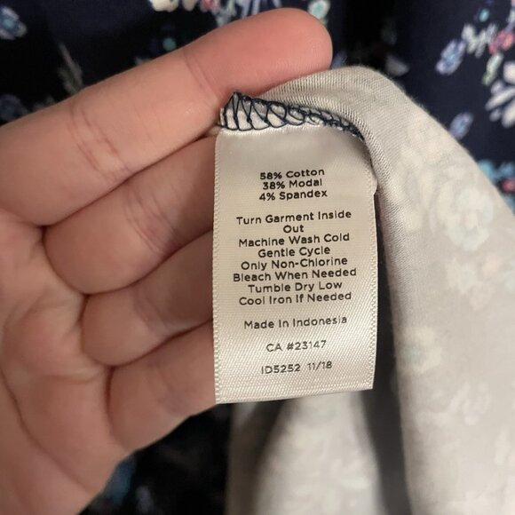 Talbots Women L Navy Blue Floral Sleeveless Keyhole Knit Jersey Maxi Dress - Picture 9 of 10